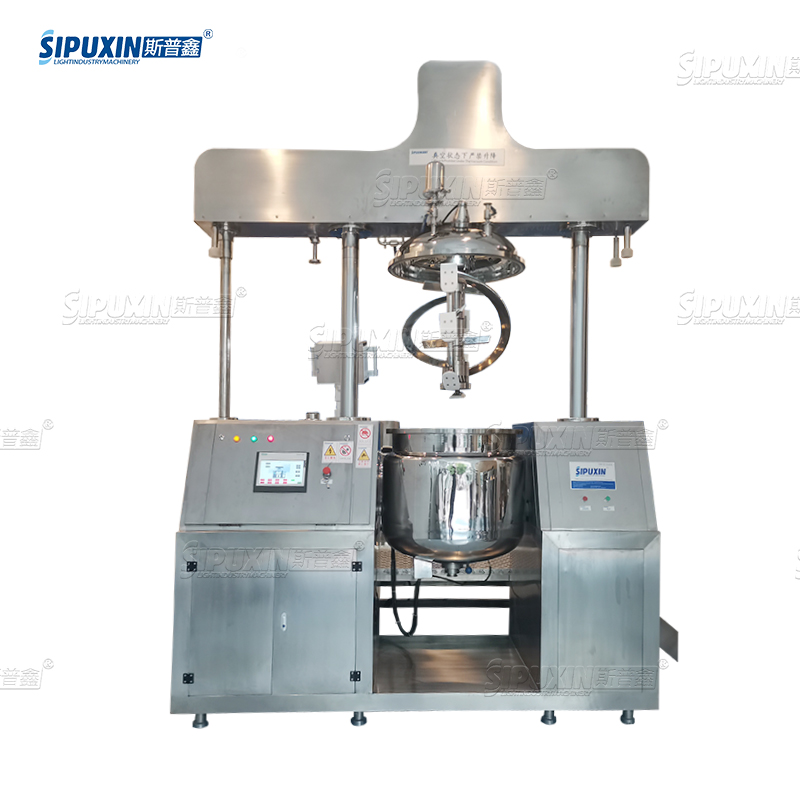 PLC Synchronous Hydraulic Lifting Vacuum Emulsifier Mixer 200L Upper Homogenizer Machinery Electric Heating High Shear Machine