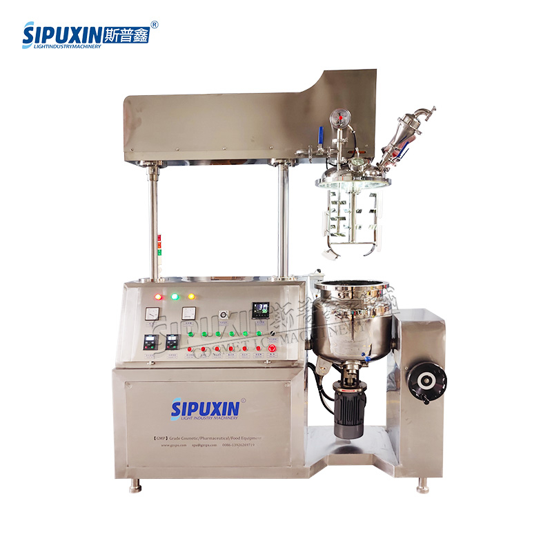 Small Capacity Lotion Emulsifier Mixer Stainless Steel Paste Homogenizer Hydraulic Lifting Vacuum Emulsification For Cosmetic