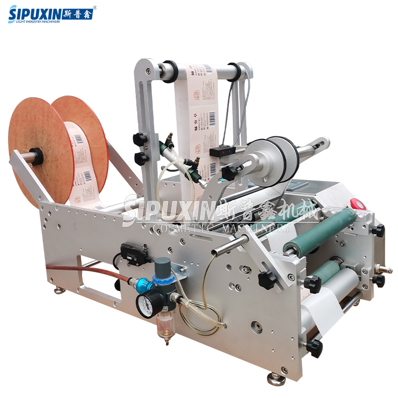2022 New Semi-Automatic Two Sides Label Round Bottle Sticker Labeling Printing Machine