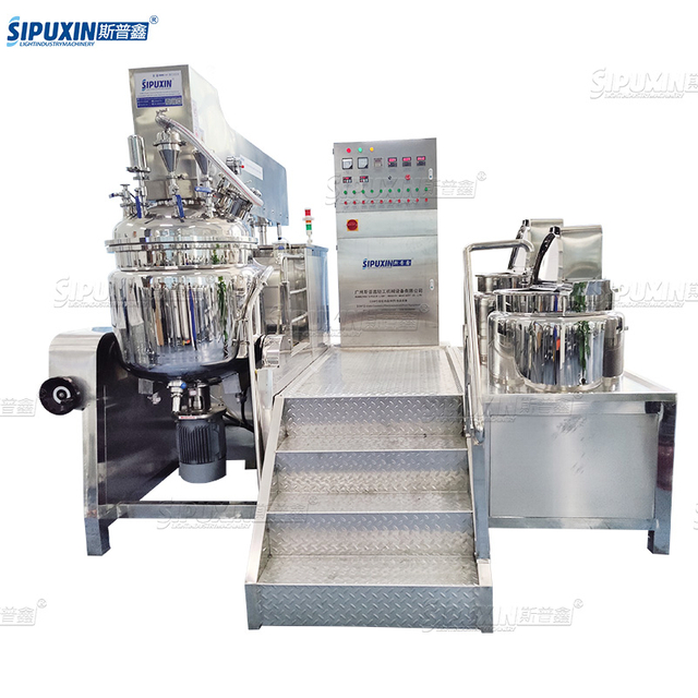 Spx 100L Hydraulic Lifting Electric Heating Bottom Cosmetic Cream Lotion Vacuum Homogenizing Emulsifying Tank Food Motor