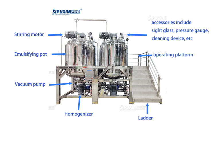 2000L Fixed Vacuum Homogenizing Mixer Machine For Cosmetic SUS 304/316L Lotion Making Machine