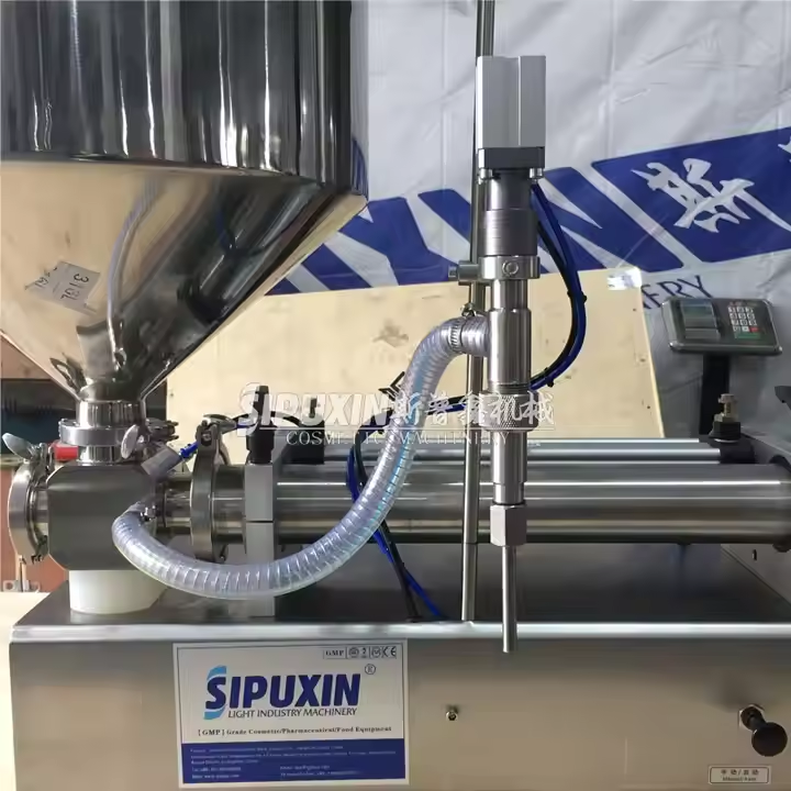 Semi-auto Filling Machine Two Nozzles Horizontal Paste Filler ( with Hopper)