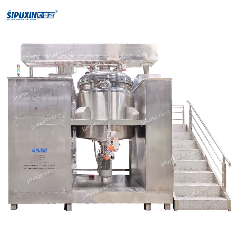 500L Parallel Bar Lifting PLC External Circulation High Configuration Vacuum Emulsifying Machine