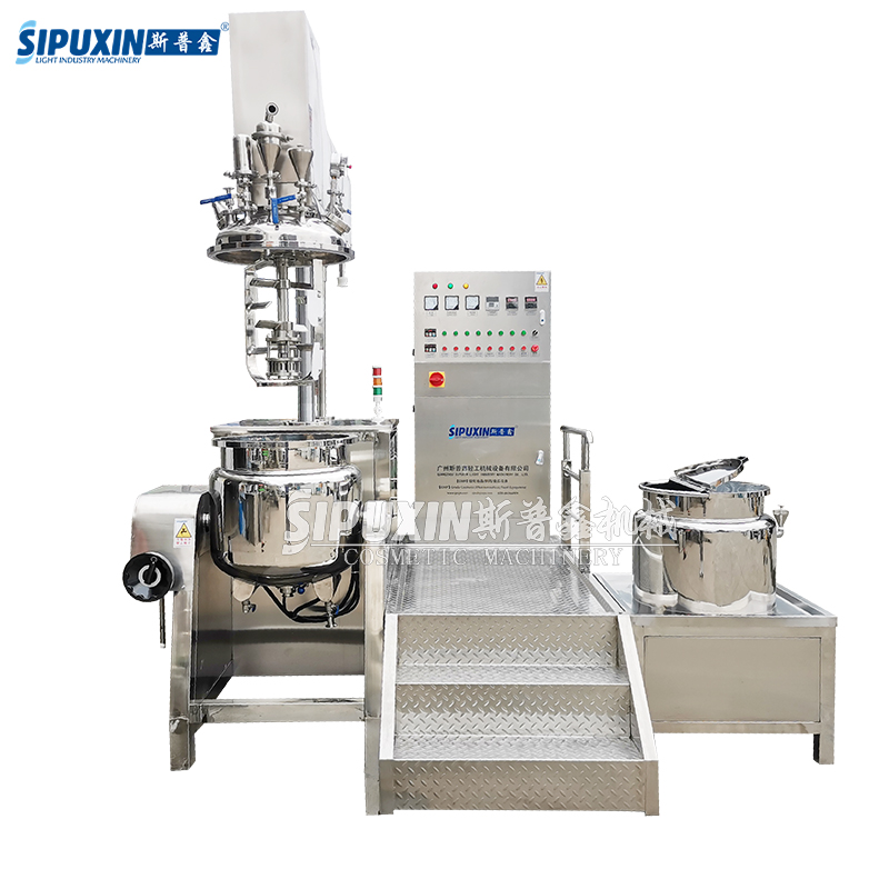 Stainless Steel Vacuum Emulsifying Mixer For Cosmetic 100 Liters Hydraulic Lifting Homogenizing Lotion Mixer 