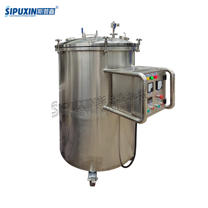 300 Liter SS316L Mixing Tank for Cosmetic Perfume Liquid Mixer with Agitator Rector Cosmetic Making Machine with Wheels