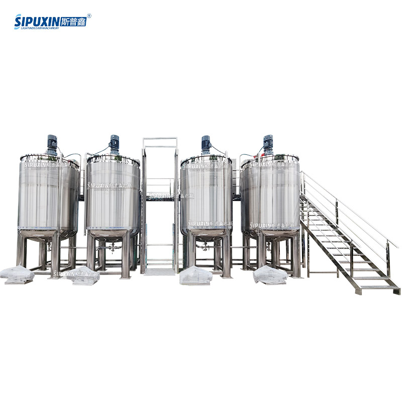 10 Tons 10000L Liquid detergent chemicals mixing tanks with ra material drums lifting elevator