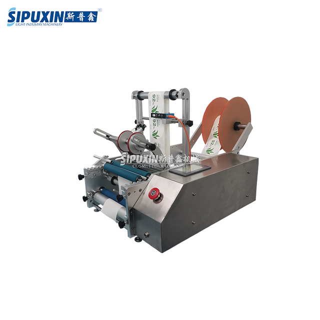 SPX Semi Automatic Round Plastic Glass Bottle Labeling Machine Factory Price Chili Sauce Round Bottle Labeling Machine