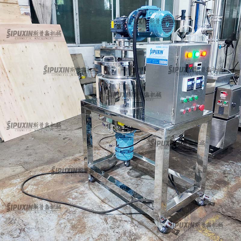 Cosmetic Production Line Vacuum Homogenizer Mixing Tank Pneumatic Feeding Pump Vertical Paste Filling Machine Set