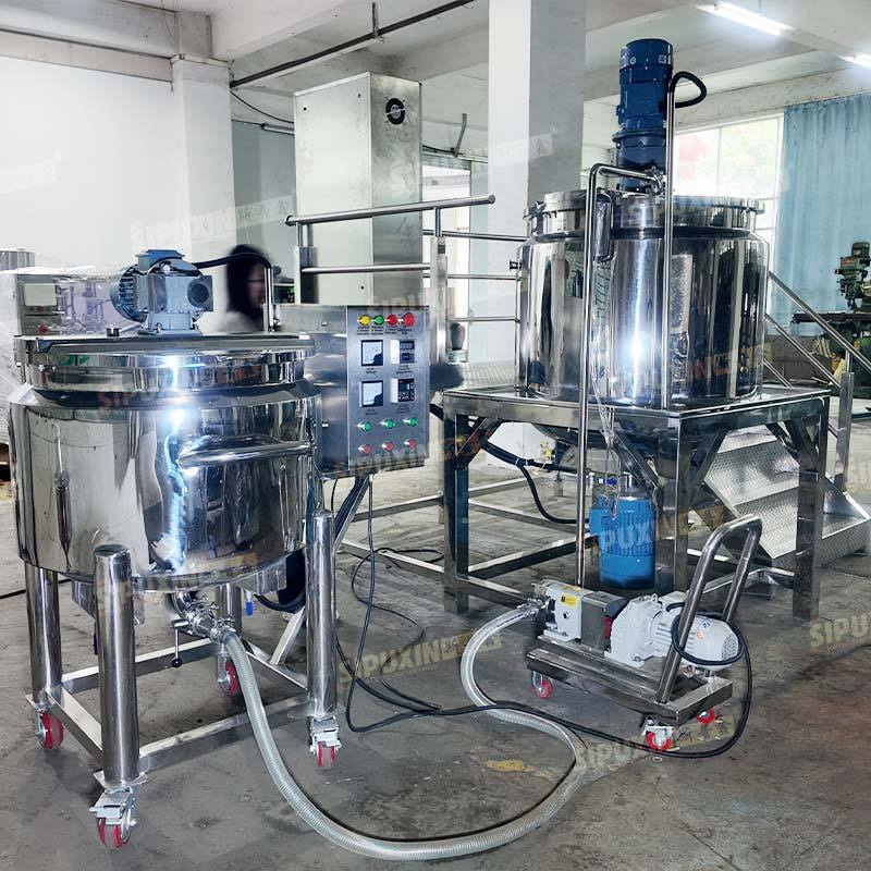 500L Homogenizer Mixing Tank + 200L Agitator Mixing Pot Stainless Steel Vacuum Emulsifier for Cosmetic Food Chemical Production