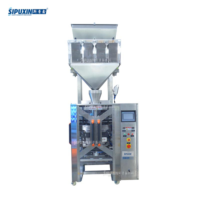 SIPUXIN Automatic Granule Packing Machine with 4 Heads Linear Weigher Z-Type Elevator 520 Back Seal Pouch Bag Filling Sealing Machine for Food Grains Powder