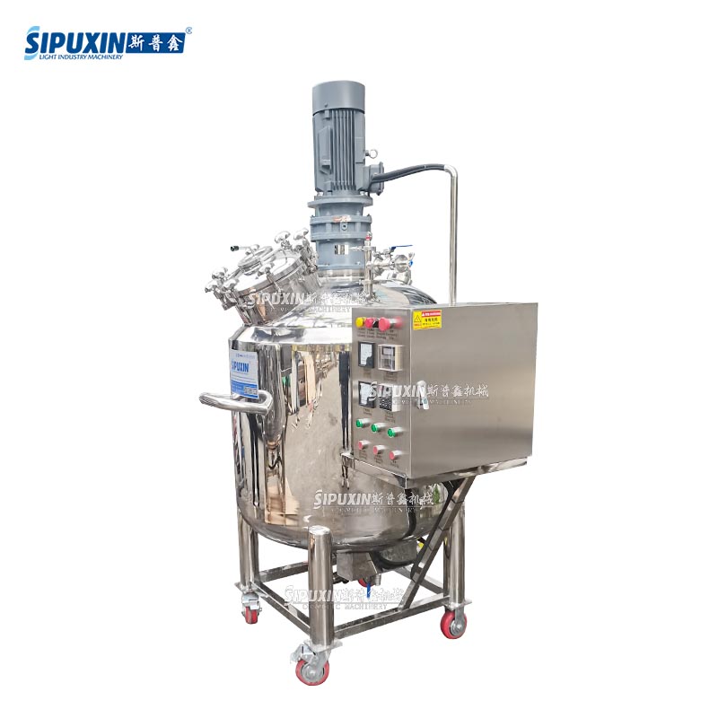 300L Electric Heating Sealed Mixing Tank With Manhole, Mobile Stainless Steel Mixing Vessel For Shampoo Lotion Liquid Soap Cosmetic Raw Material Mixing