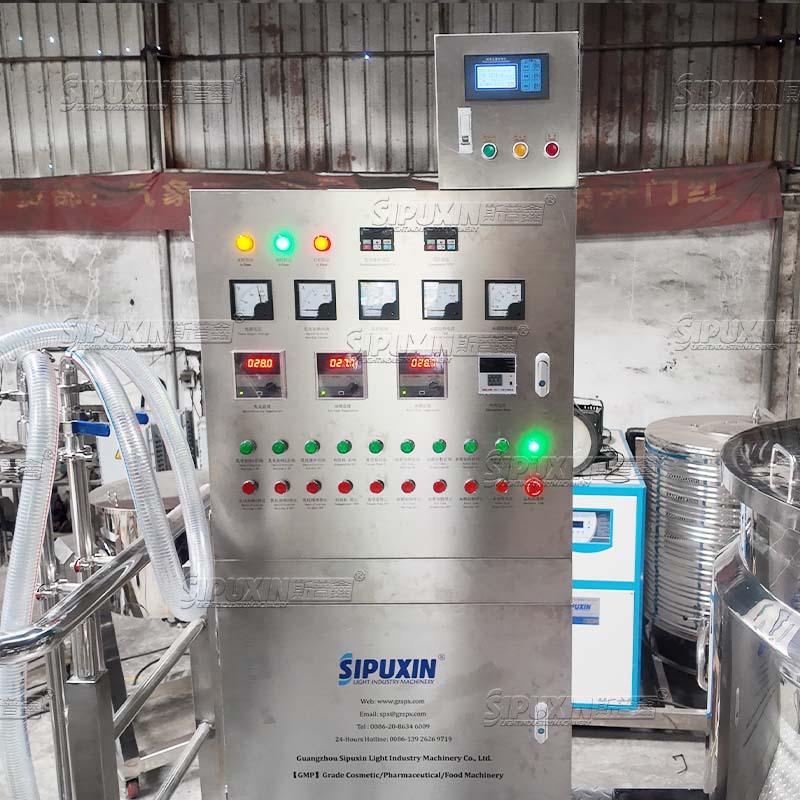 1000L Vacuum Homogenizing Emulsifier Machine with High Shear Homogenizer, Complete Cosmetic Production Line Equipped with Water Tank & Water Treatment System for Cream Lotion Shampoo