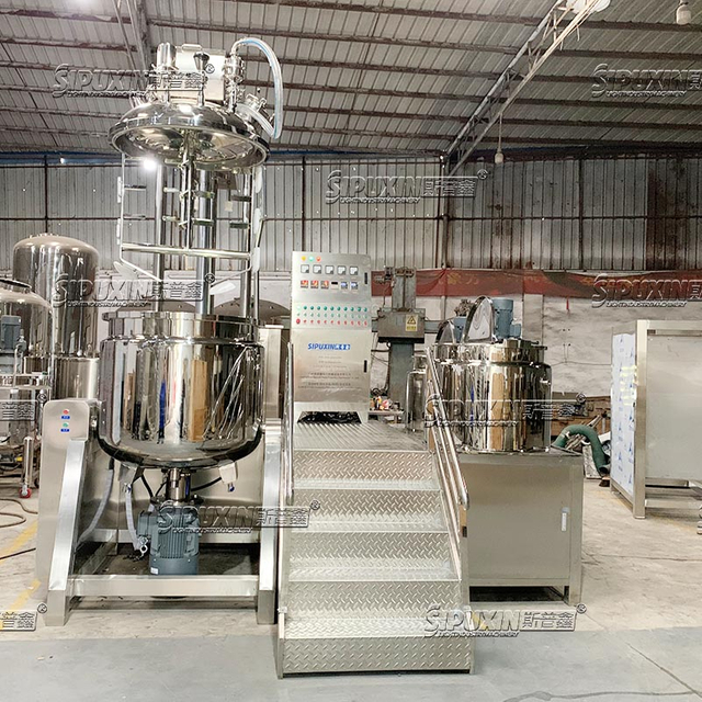 500L Electric Heating Hydraulic Lift Vacuum Homogenizer Emulsifier with oil‑water tanks
