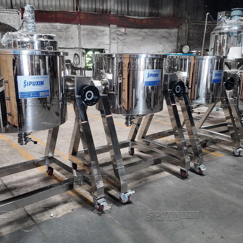 Sipuxin 300L Hand‑Crank Tilting Mixing Storage Tank With Casters Open Top Tank For Liquid Paste Sauce Temporary Storage