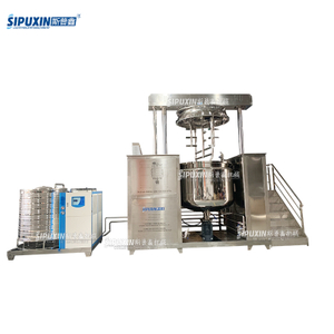 1500L Hydraulic Lifting Steam Heating Vacuum Emulsifier High Shear Homogenizer With Full Pipeline System And Industrial Water Chiller Complete Set For Cosmetic Hair Care Production