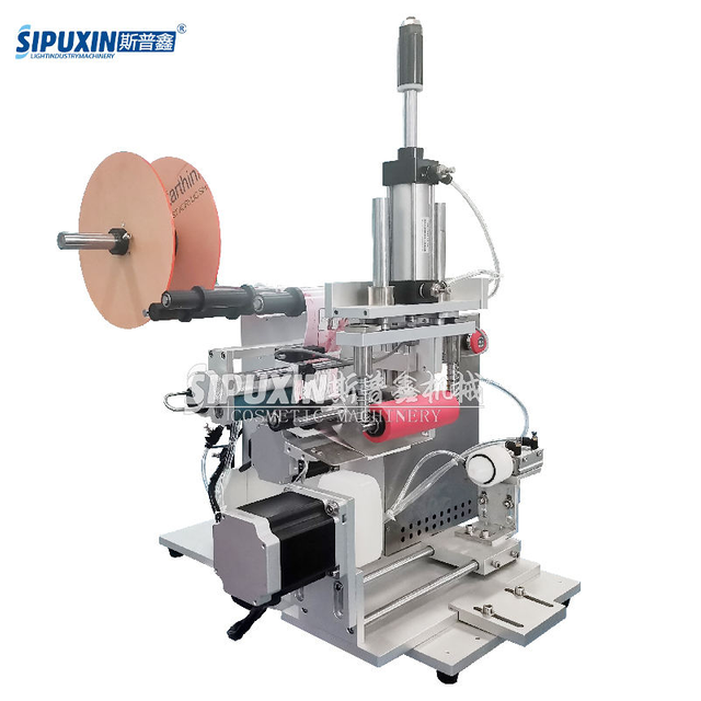 Semi Automatic Paper & Plastic Sticker Labeling Machine, Desktop PLC Control High Productivity Labeler for Cosmetic Round Bottle