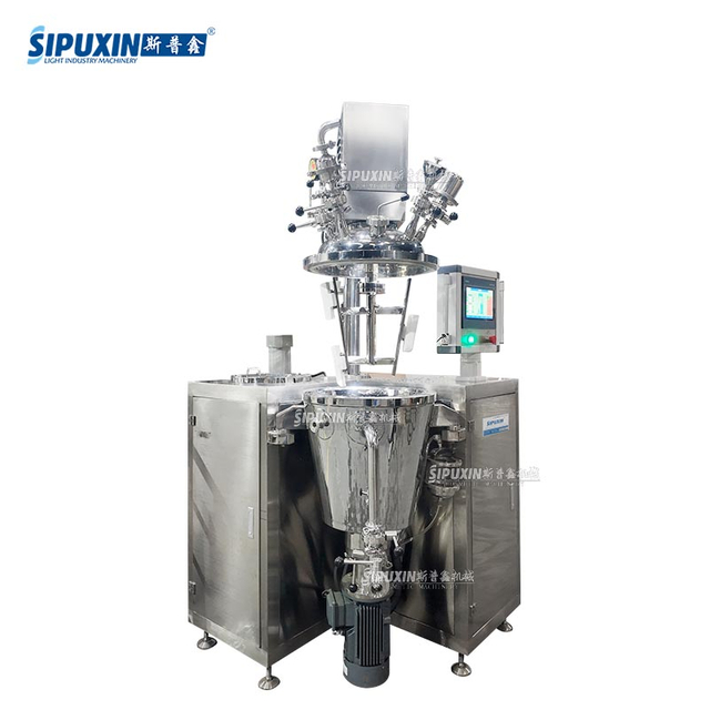Triangular Cone Open Hydraulic Lifting Electric Heating Vacuum Homogenizing Emulsifier Machine For Cosmetic Cream Hair Mask Ointment High Viscosity Paste Making