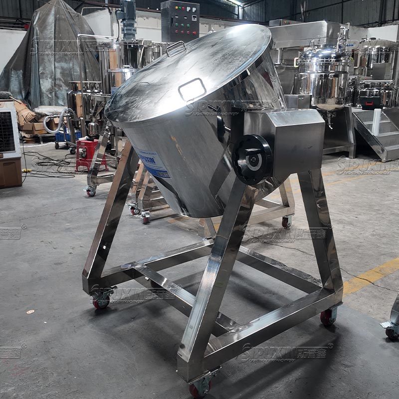 Sipuxin 300L Hand‑Crank Tilting Mixing Storage Tank With Casters Open Top Tank For Liquid Paste Sauce Temporary Storage