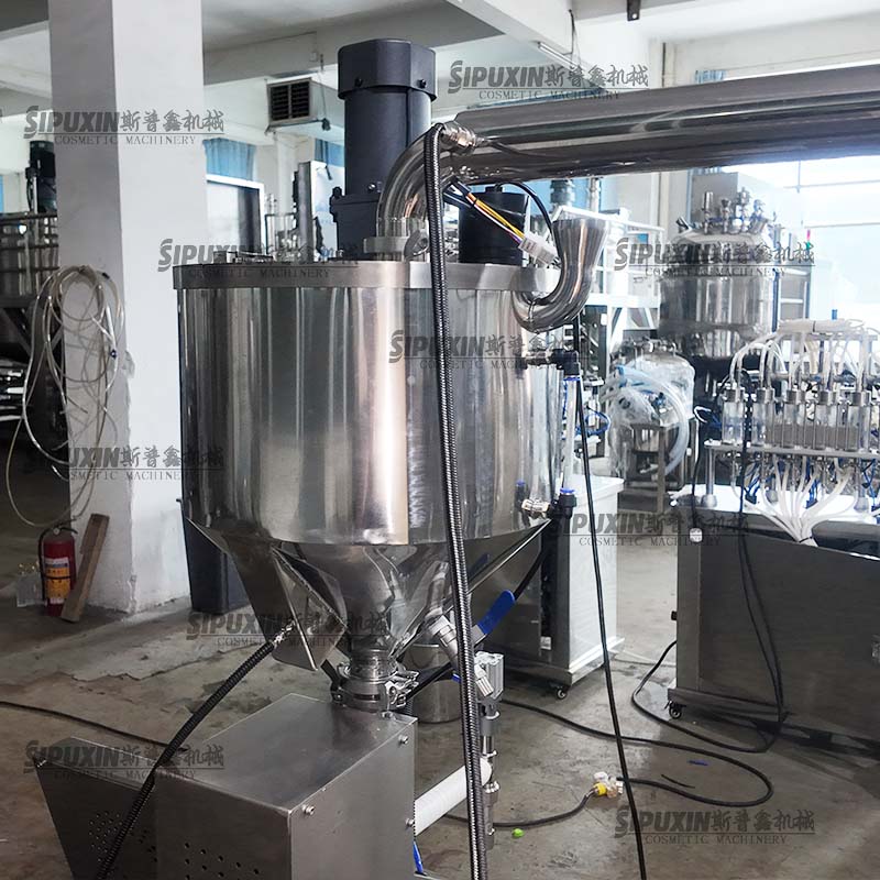 Cosmetic Production Line Vacuum Homogenizer Mixing Tank Pneumatic Feeding Pump Vertical Paste Filling Machine Set