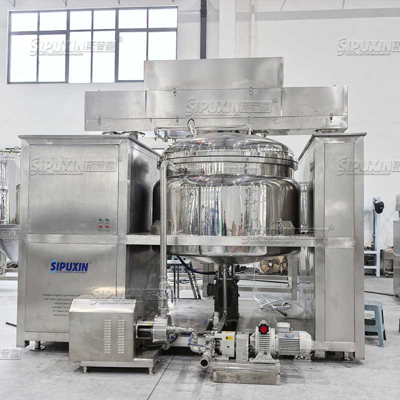 2000L Hydraulic Lifting Vacuum Homogenizing Emulsifier With External Circulation Emulsifying Pump & Oil‑Water Pot